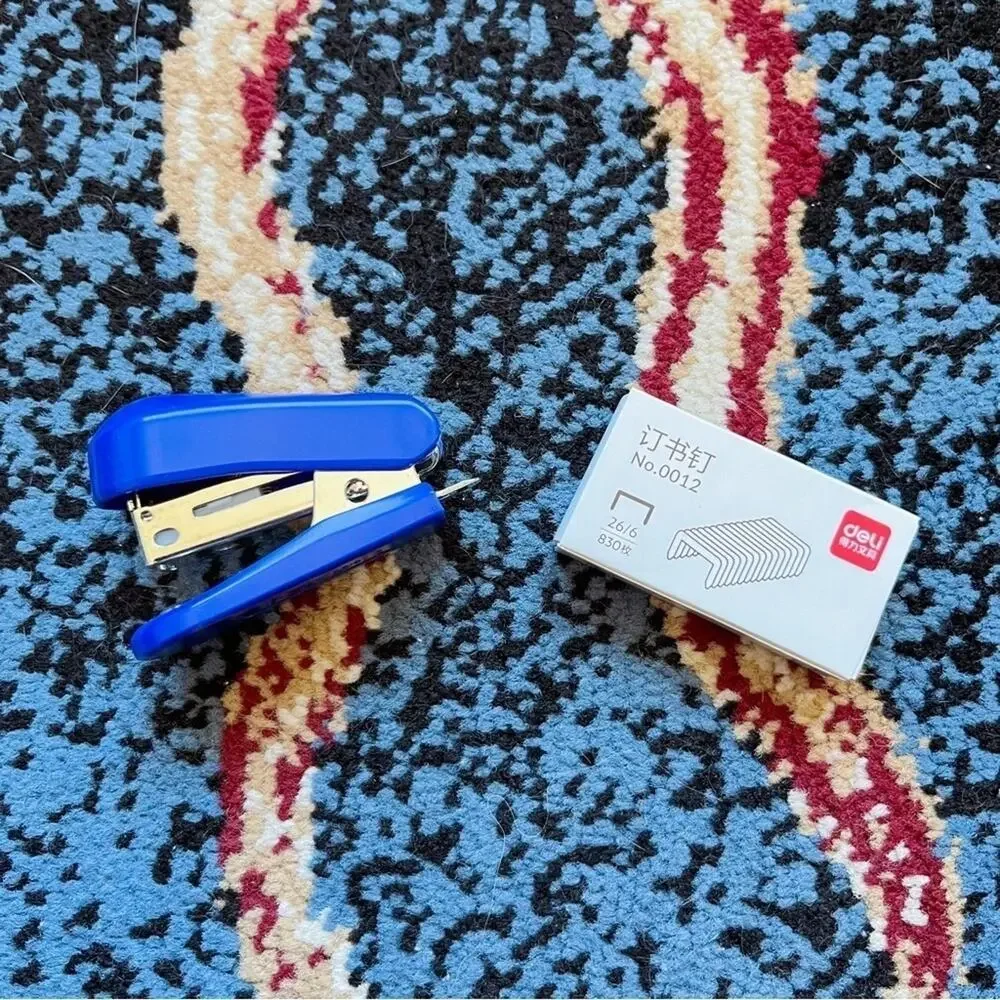 Mini Blue Stapler with 830 Standard Staples Set Desk Office Supplies